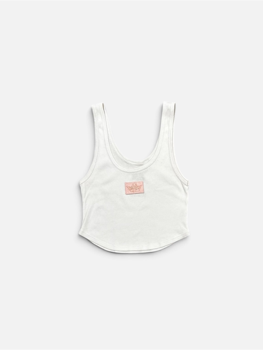 Boys Lie Women's White Scoop Neck Tank Top with Pink Angel Patch